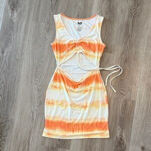 SO Orange & Cream Tie-Dye Cutout Mini Dress